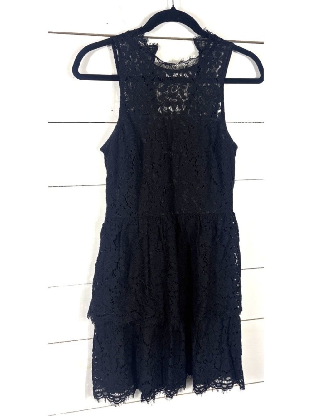 Express Black Sleeveless Lace Fit & Flare Dress Size 4 Tiered Skirt Lined